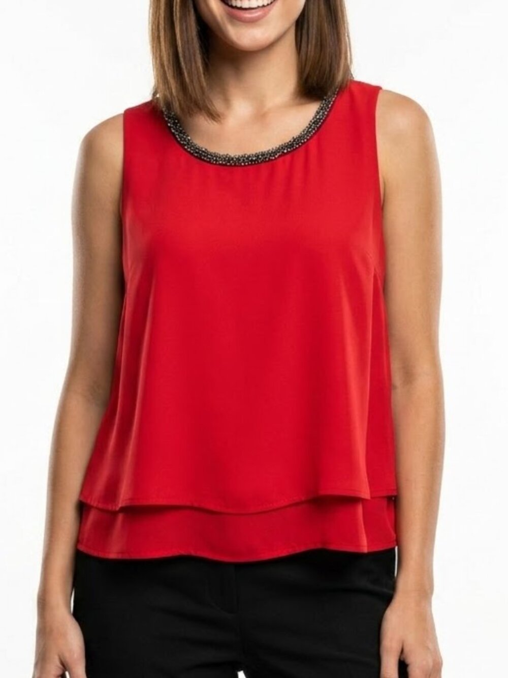 Bisou Bisou Y2K Red Beaded Collar Tank Top Whimsigoth Blouse Medium Vintage